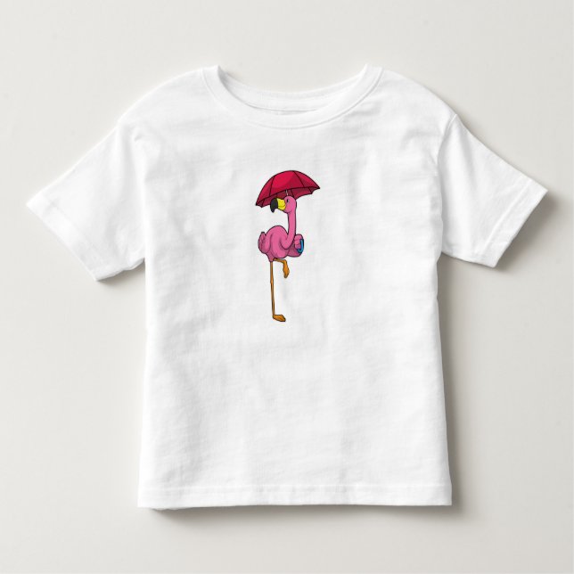 Flamingo beim Regen mit Regenschirm Kleinkind T-shirt (Vorderseite)