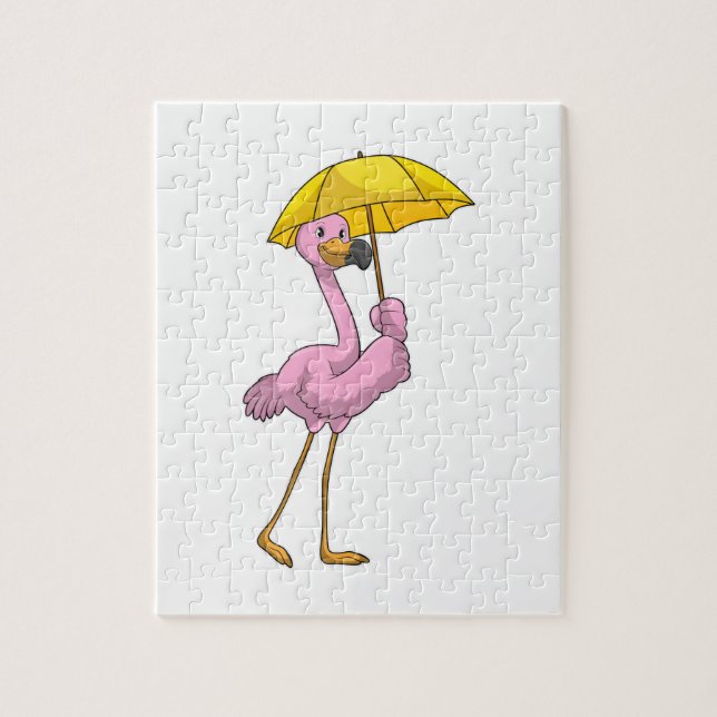 Flamingo beim Regen mit Regenschirm Puzzle (Vertikal)