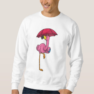 Flamingo beim Regen mit Regenschirm Sweatshirt