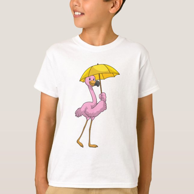 Flamingo beim Regen mit Regenschirm T-Shirt (Vorderseite)