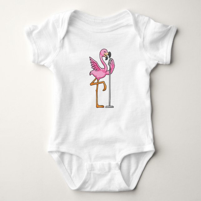 Flamingo beim Singen mit Mikrofon Baby Strampler (Vorderseite)