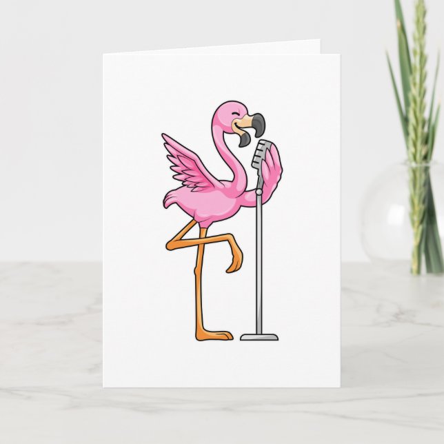 Flamingo beim Singen mit Mikrofon Karte (Vorderseite)