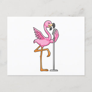 Flamingo beim Singen mit Mikrofon Postkarte