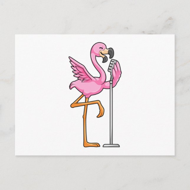 Flamingo beim Singen mit Mikrofon Postkarte (Vorderseite)