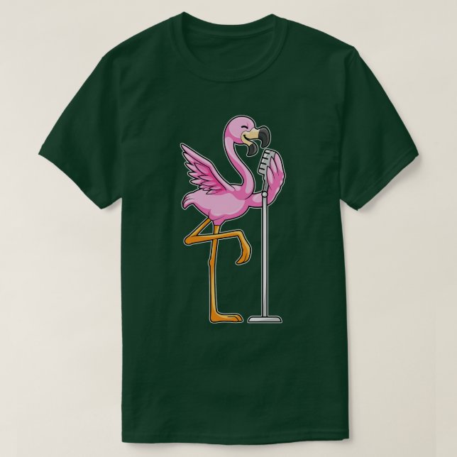 Flamingo beim Singen mit Mikrofon T-Shirt (Design vorne)