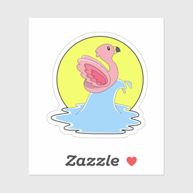Flamingo beim Surfen im Wasser Aufkleber (Blatt)