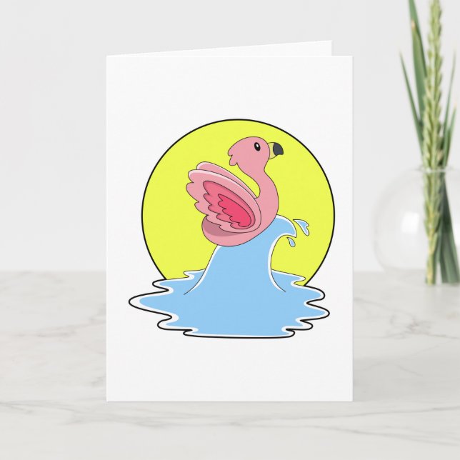 Flamingo beim Surfen im Wasser Karte (Vorderseite)