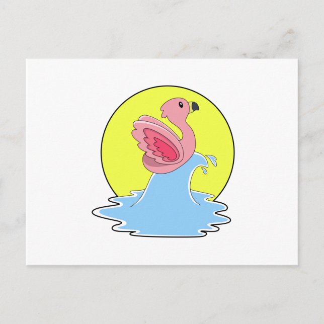 Flamingo beim Surfen im Wasser Postkarte (Vorderseite)