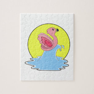 Flamingo beim Surfen im Wasser Puzzle