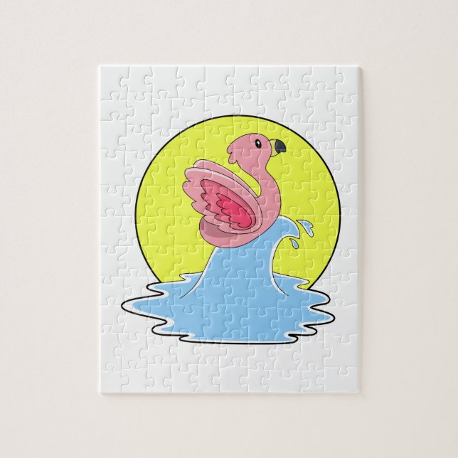 Flamingo beim Surfen im Wasser Puzzle (Vertikal)