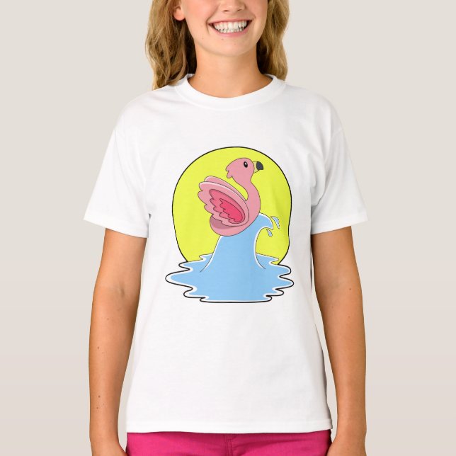 Flamingo beim Surfen im Wasser T-Shirt (Vorderseite)