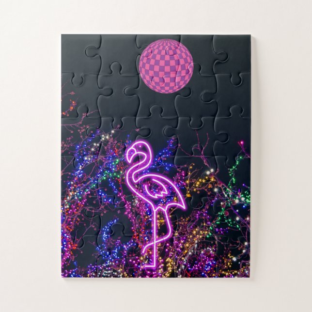 Flamingo beim Tanz-Party. Puzzle (Vertikal)