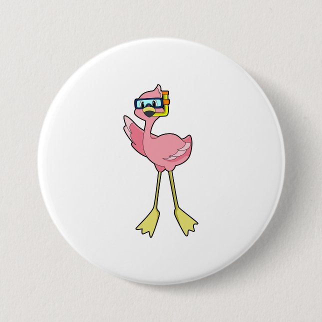 Flamingo beim Tauchen mit Schnorchel Button (Vorderseite)