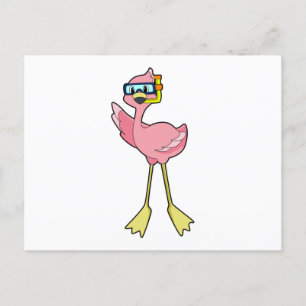 Flamingo beim Tauchen mit Schnorchel Postkarte