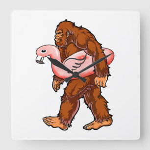 Flamingo Bigfoot Quadratische Wanduhr