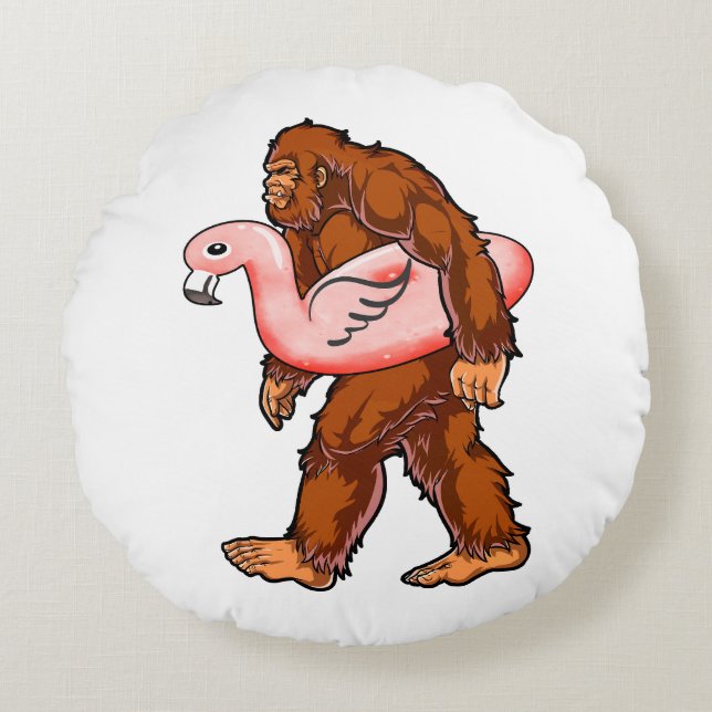 Flamingo Bigfoot Rundes Kissen (Vorderseite)
