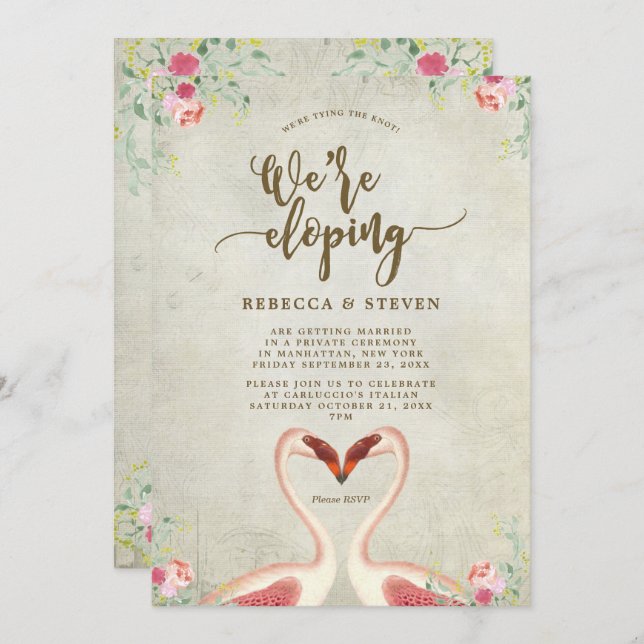 Flamingo Bindung der Knoten elopierend Einladung (Vorne/Hinten)