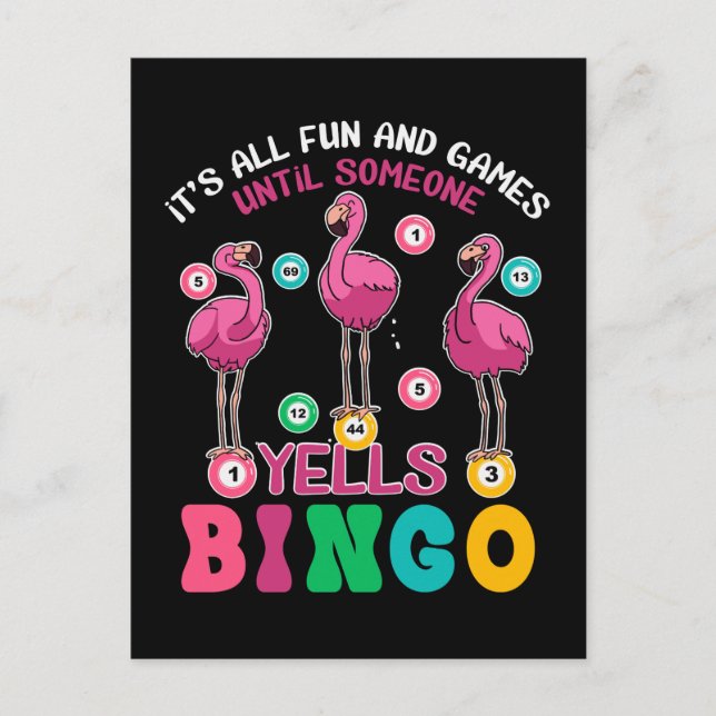 Flamingo Bingo Funny Postkarte (Vorderseite)