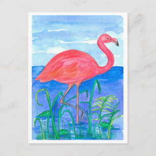 Flamingo Bird Frog Pond Postkarte