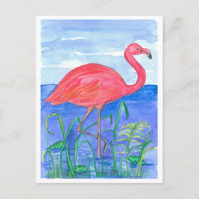 Flamingo Bird Frog Pond Postkarte (Vorderseite)