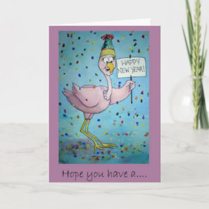 Flamingo Bird Happy New Year Card Feiertagskarte