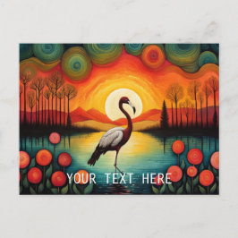 Flamingo Bird Lake Sunset Colorful Floral Postkarte