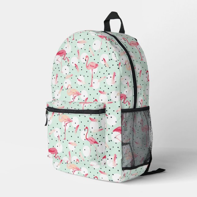 Flamingo Bird mit Federn Bedruckter Rucksack (Rückseitige Ecke Rechts)