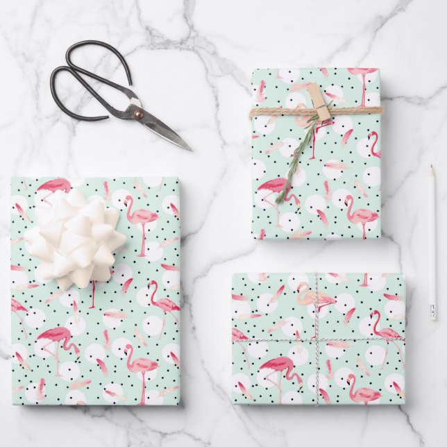 Flamingo Bird mit Federn Geschenkpapier Set (Vorderseite)