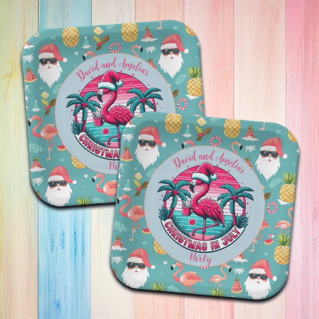 Flamingo Bird mit Hat Christmas im Juli Party Pappteller (Von Creator hochgeladen)