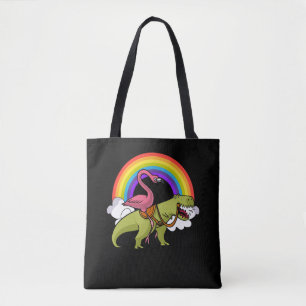 Flamingo Bird Riding T-Rex Dinosaur Rainbow