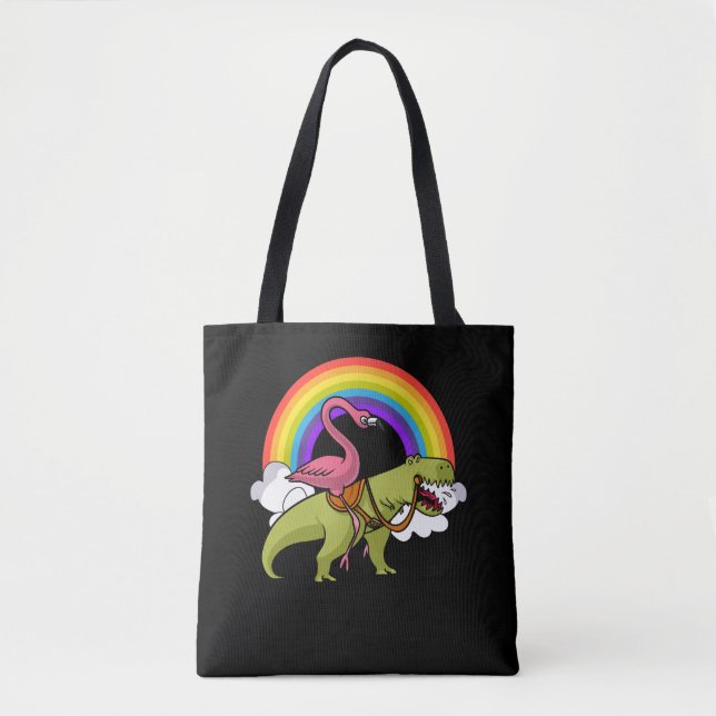 Flamingo Bird Riding T-Rex Dinosaur Rainbow (Vorderseite)