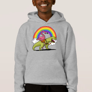 Flamingo Bird Riding T-Rex Dinosaur Regenbogen Hoodie