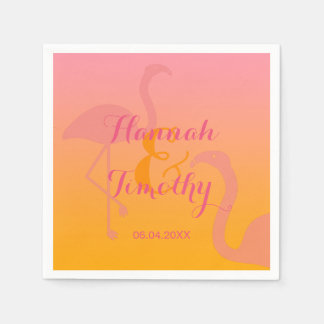 Flamingo Bird tropisch mit Namen und Datum Hochzei Serviette