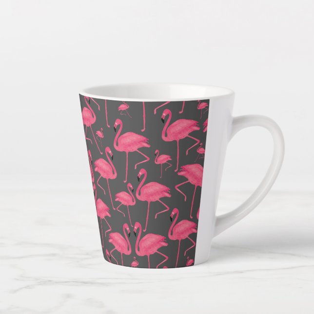 Flamingo Bird Watercolor in Dunkelgrau Design Milchtasse (Rechts)