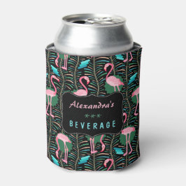 Flamingo Birds 20s Deko Ferns Muster Black Custom Dosenkühler