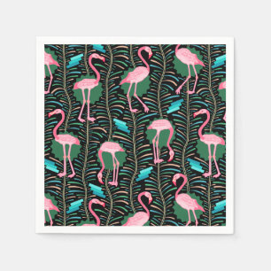 Flamingo Birds 20s Deko Ferns Pattern Black Green Serviette