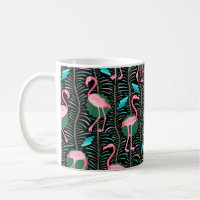 Flamingo Birds 20s Deko Ferns Pattern Black Green