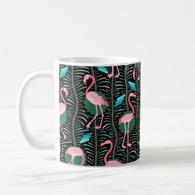 Flamingo Birds 20s Deko Ferns Pattern Black Green Tasse (Links)