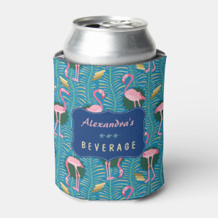Flamingo Birds 20s Deko Ferns Pattern Blue Custom Dosenkühler