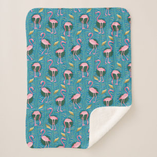 Flamingo Birds 20s Deko Ferns Pattern Pink Aquamar Sherpadecke