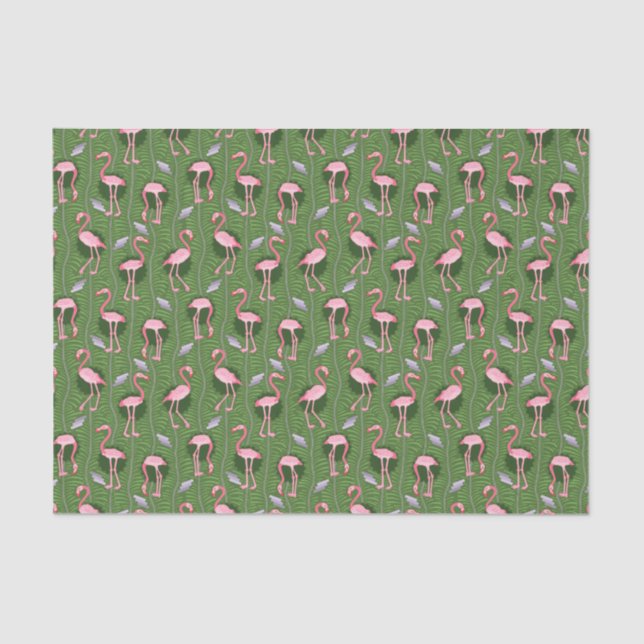 Flamingo Birds Muster 20s Deko Ferns Hübsch Green Seidenpapier (Vorderseite)