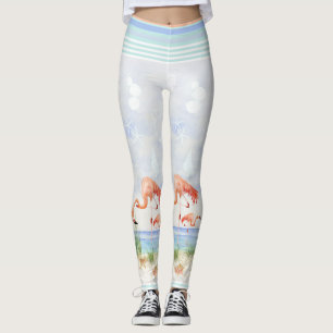 Flamingo Birds Ocean Beach Seashell Strickende Kun Leggings