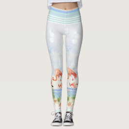 Flamingo Birds Ocean Beach Seashell Stripte Kunst Leggings