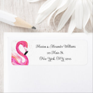 Flamingo Birds Watercolor Rücksendeadresse Hochzei
