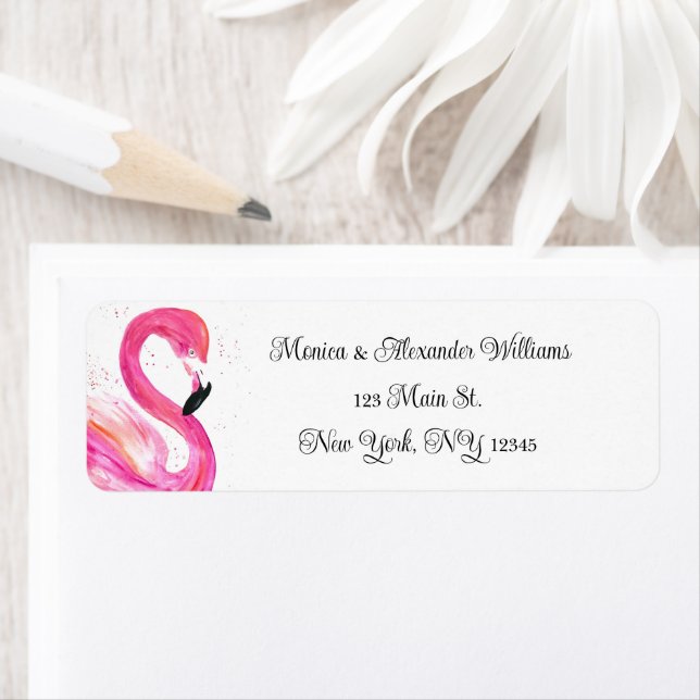 Flamingo Birds Watercolor Rücksendeadresse Hochzei (Insitu)
