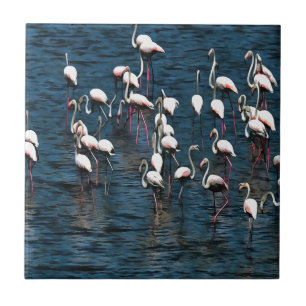 Flamingo Birnen in Rosa und Weiß auf Tintenblau Fliese