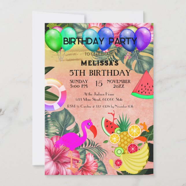 Flamingo Birthday Einladung, niedliche Einladung (Vorderseite)