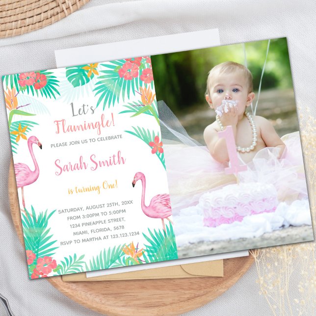 Flamingo Birthday Einladungen mit Foto (Flamingo Birthday Invitations with photo)