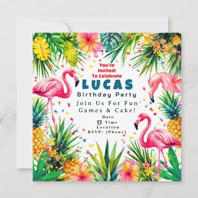 Flamingo Birthday Invitation – Personalized Kids Einladung (Vorderseite)