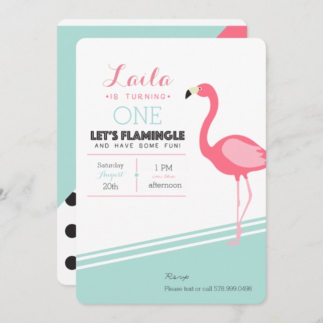 Flamingo Birthday Invite Einladung (Vorne/Hinten)